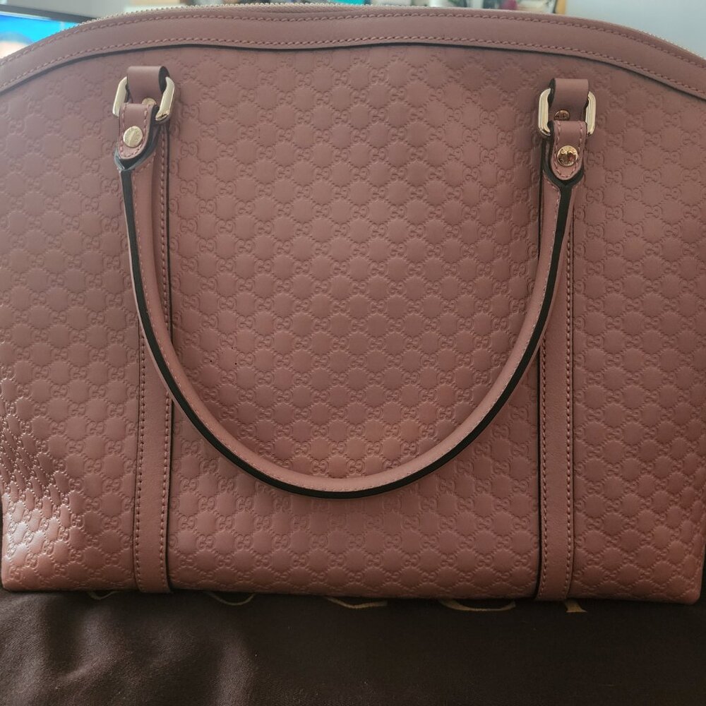 GUCCI - AUTHENTIC PINK LEATHER MICRO GUCCISIMA TOTE - Picture 3 of 12